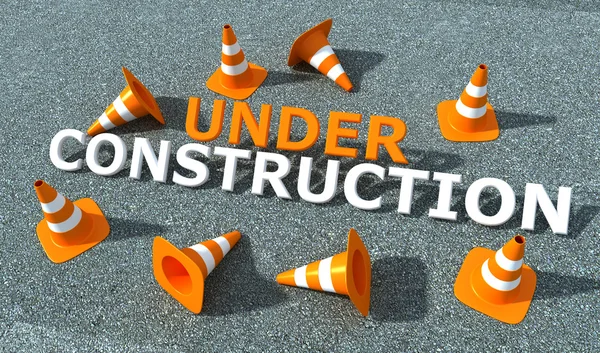 Under construction logo on asphalt background - 3d rendering