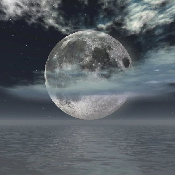 Fantasie Maan Nacht Oceaan Rendering — Stockfoto