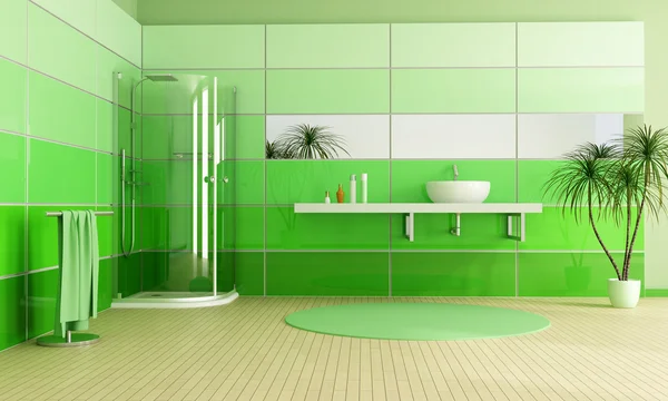 Baño Moderno Con Cabina Ducha Lavabo Renderizado — Foto de Stock