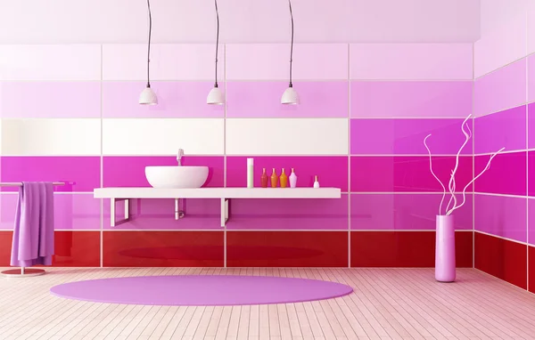 Red Purple Pink Contemporary Bathroom — Stock Photo, Image