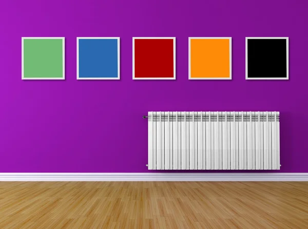 Barevné interio s rámem a radiátor — Stock fotografie