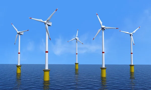 Turbina Eólica Alta Mar Hermoso Día Renderizado — Foto de Stock