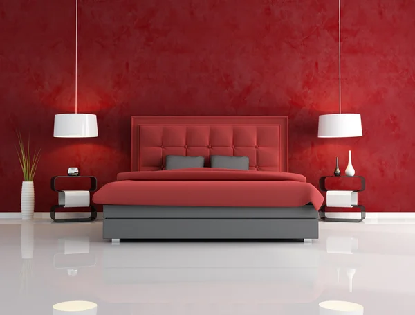 Роскошная Красная Спальня Стеганой Подставкой Кровати Рендеринг — стоковое фото