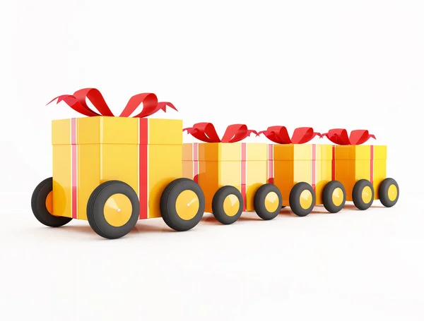 Oranje geschenk vak covoy op wielen — Stockfoto
