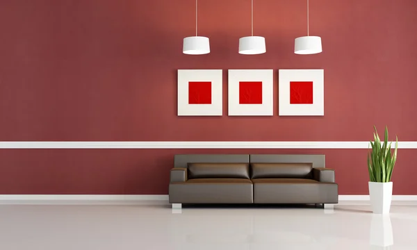 Vermelho e marrom sala de estar — Fotografia de Stock