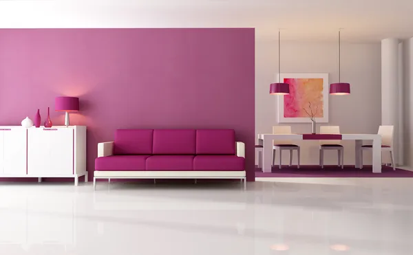 现代紫色客厅 免版税图库图片