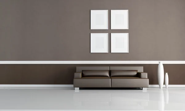 Brown Living Room Four Empty Frames Rendering — Stock Photo, Image