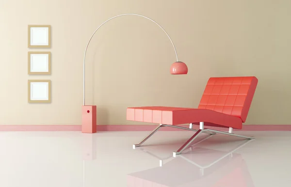 Vörös kanapé longue a nappaliban — Stock Fotó