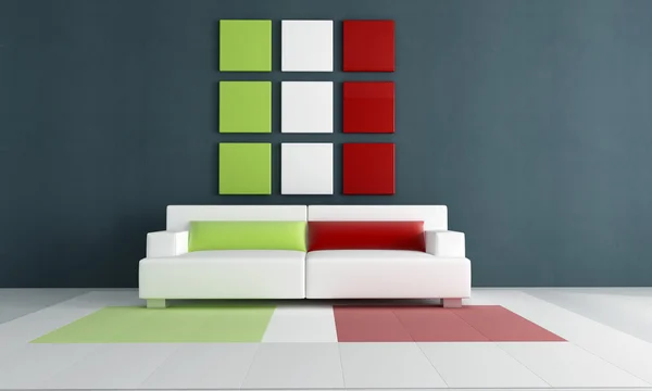 Moderní Obývací Pokoj Italskou Vlajkou Barva Vykreslení — Stock fotografie