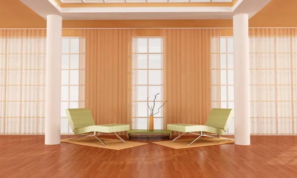豪华橙色和绿色客厅呈现 — 图库照片