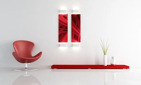 Rood leer mode fauteuil in een minimale woonkamer — Stockfoto