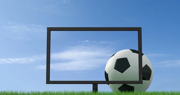 Έννοια Της Ζωντανά Ποδόσφαιρο Στην Πλήρη Υψηλής Ευκρίνειας Lcd Τηλεόραση — Φωτογραφία Αρχείου