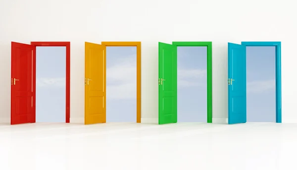Dört renkli açık kapı — Stok fotoğraf