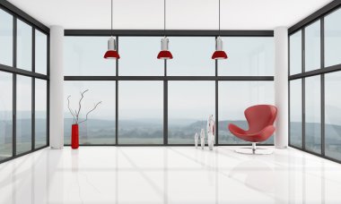 Red armchair in a glass house - rendering , the image on background is a my photo clipart