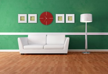 Green living room witj white couch - the picture art on wall are my abstract composition clipart