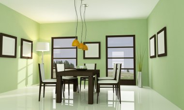 Modern green dining room - rendering - the image on background is a my photo clipart