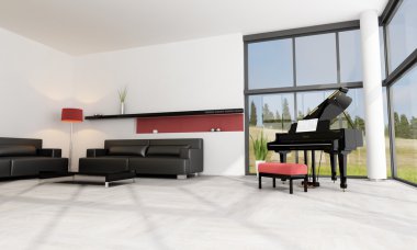 Luxury living room with black grand piano - rendering - the image on background is a my photo clipart