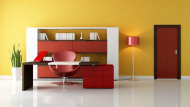 Contemporary office space with modern desk and fashion chair - rendering clipart