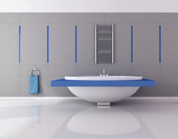蓝色和灰色基本浴室 — 图库照片