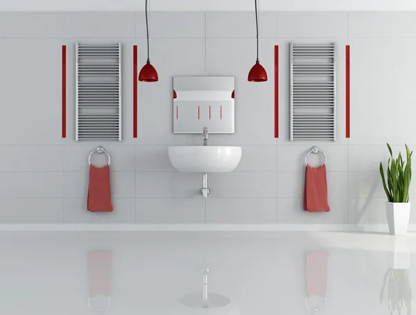 Šedá a červená minimalistická koupelna — Stock fotografie