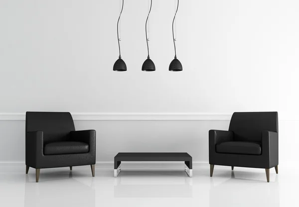 Dos Sillones Cuero Negro Una Sala Estar Blanca Representación — Foto de Stock