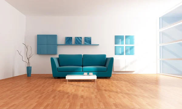 Luminoso salotto moderno blu — Foto Stock