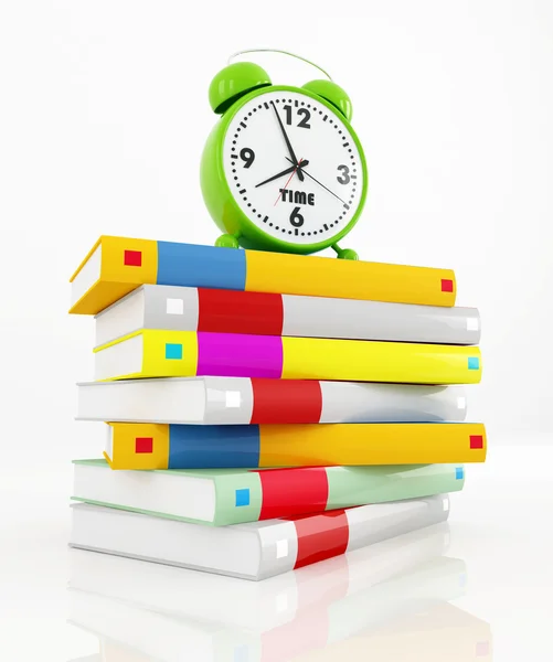 Konzeptionell Grüner Wecker Uhr Über Einem Stapel Bücher — Stockfoto