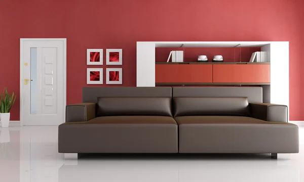 Moderne Braune Ledercouch Einem Modernen Wohnzimmer — Stockfoto