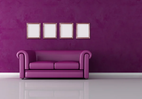 Canapé Classique Cuir Dans Salon Violet Rendu — Photo