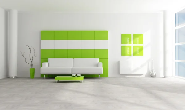 Interior Minimalista Verde Branco Brilhante Renderização — Fotografia de Stock