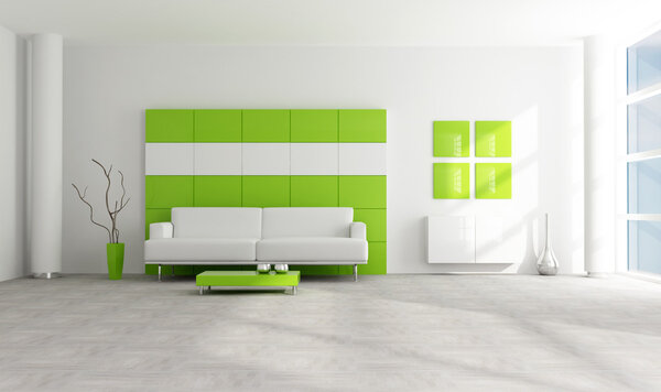 Bright green and white minimalist interior - rendering