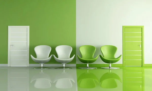 Groen Met Interieur Met Mode Fauteuil Twee Deur Rendering — Stockfoto