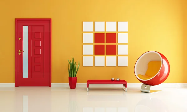 Röda och orange hem posten foajé — Stockfoto