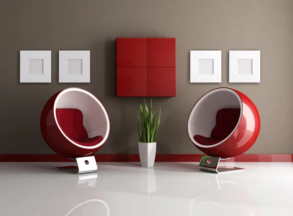 Rot Und Braun Mit Zwei Mode Sesseln Rendering — Stockfoto
