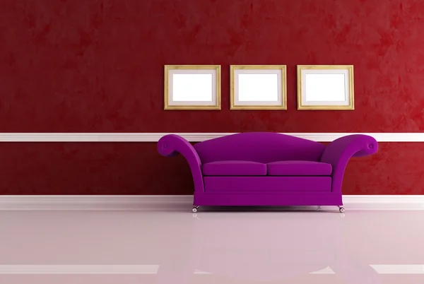 Canapé Classique Cuir Dans Salon Violet Rendu — Photo