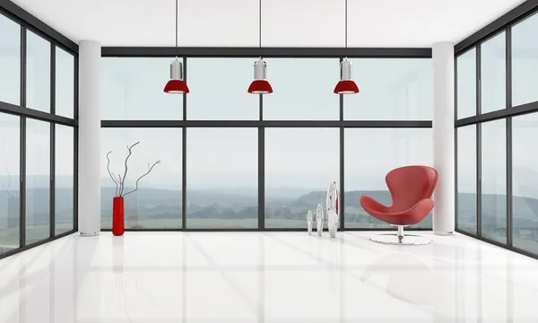 レンダリング ガラスの家に赤い肘掛け椅子の背景イメージは 私の写真 — ストック写真