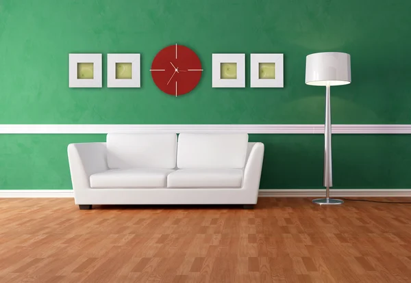 Sala Estar Verde Witj Sofá Blanco Arte Imagen Pared Son — Foto de Stock