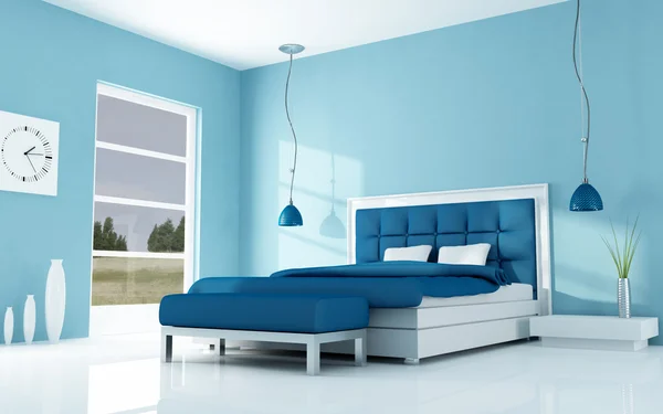 Blaues Schlafzimmer Einer Ferienvilla Rendering — Stockfoto