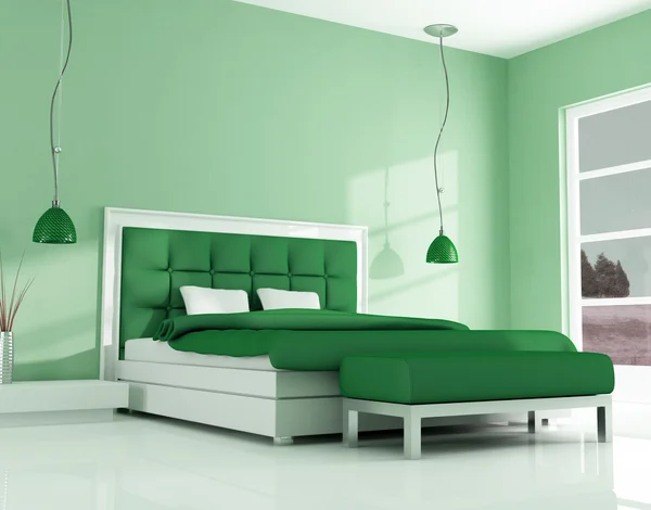 Зеленая современная спальня — стоковое фото