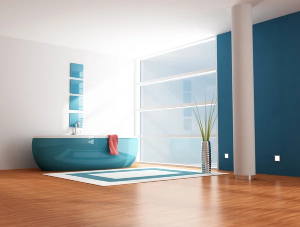 Minimalistische Moderne Blauwe Badkamer Rendering — Stockfoto
