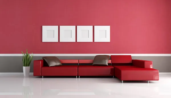 Canapé Moderne Dans Salon Minimaliste Rouge Marron — Photo