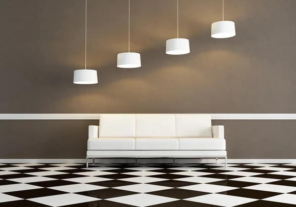 Weißes Stoffsofa in einem minimalistischen Wohnzimmer — Stockfoto
