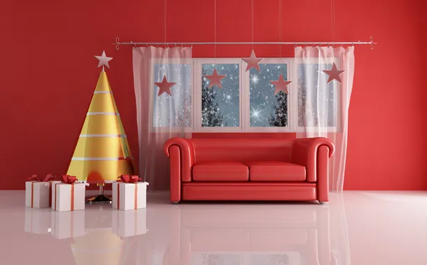 Väntar på juldagen i röda rummet — Stockfoto