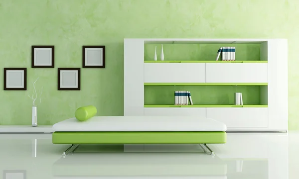 Sala de estar verde e branca — Fotografia de Stock