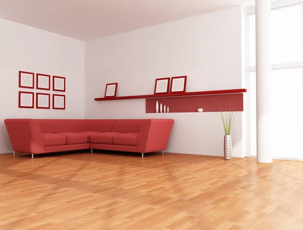 Beyaz Kırmızı Modern Oturma Odası Işleme — Stok fotoğraf