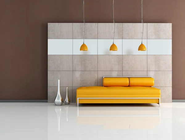 Minimale orangefarbene und braune Lounge — Stockfoto