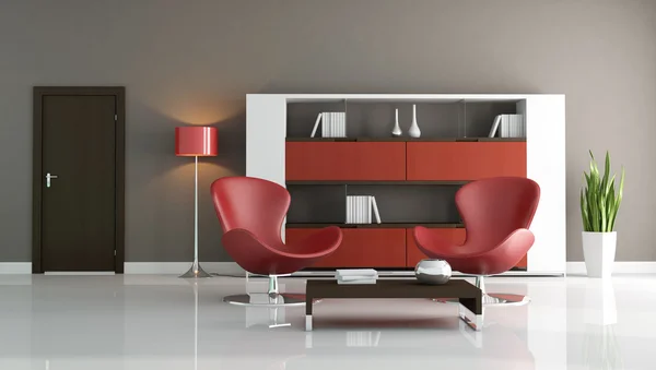 Kırmızı ve kahverengi modern oturma odası — Stok fotoğraf