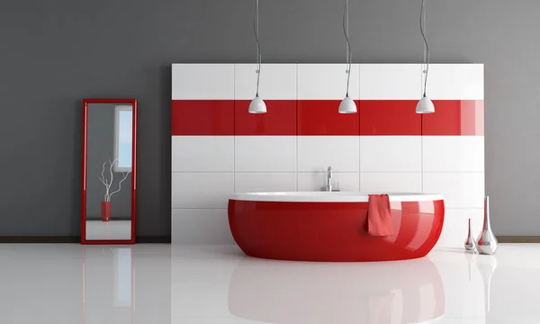Červené Bílé Minimální Moderní Koupelna Vykreslování — Stock fotografie