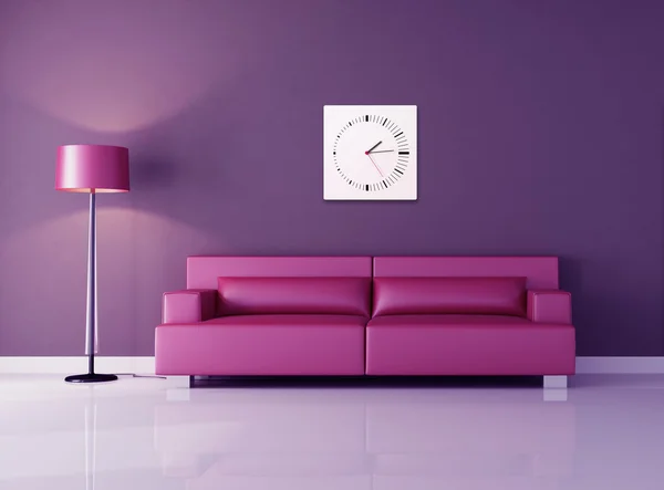 Розовый Современный Диван Против Фиолетовой Стены Рендеринг — стоковое фото