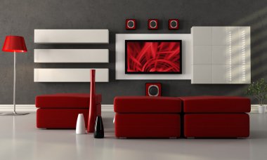 Modern lounge with flat screen tv clipart